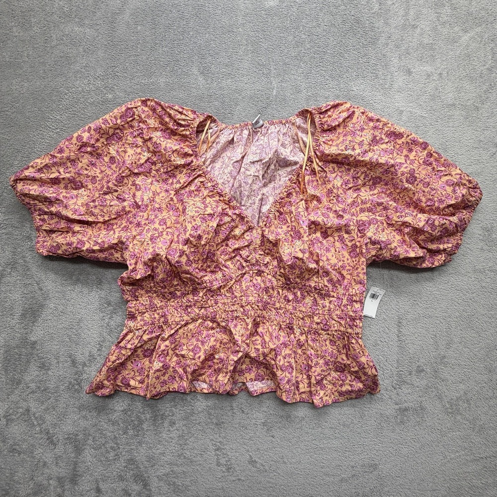Old Navy Blouse Womens XL Orange Cropped Off Shoulder Puff Sleeve Ruffle